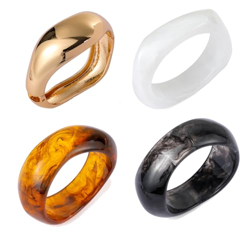 4Pcs Chunky Bangle Bracelets for Women Stackable Colorful Acrylic Gold Bangle Set Irregular Geometric Vintage Bracelets Statement Jewelry - Main Image