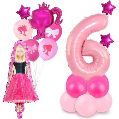 Rosa Prinzessin Luftballons Geburtstag Deko 6 Jahre - Madchen Geburtstagsdeko 6 Jahr Barb Ballon Deko 6. Geburtstag Folienballons Banner Girlande für Girls Kindergeburtstag Party Supplies Deko