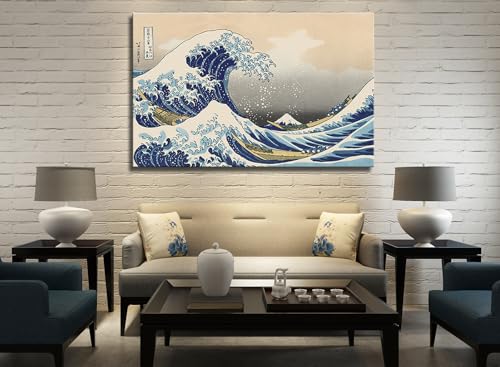 Image of The Great Wave off Kanagawa by Hokusai Canvas Wall Art Japanese Classic Artwork Painting Decor for Living Room Large Abstract Seascape Picture Print for Bedroom Office Home Decoration - 32 inchx48 inch