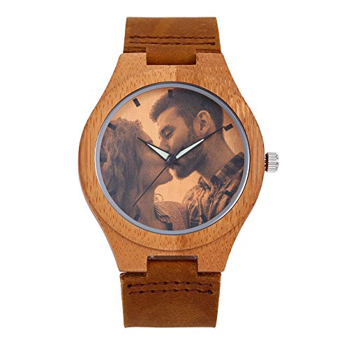 Montres Photo Personnalisées pour Hommes Femmes Montres en Bois personnalisées avec Bracelets en Cuir Meilleur Cadeau pour Noël Anniversaire Fête des pères Fête des mères Cover