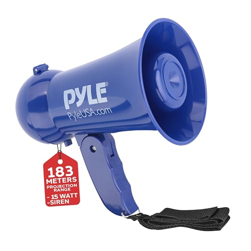 Pyle Portable Megaphone Loudhailer Battery Powered Handheld Bullhorn PA Speaker with Built-In Microphone Adjustable Volume Talk & Siren (Navy Blue)