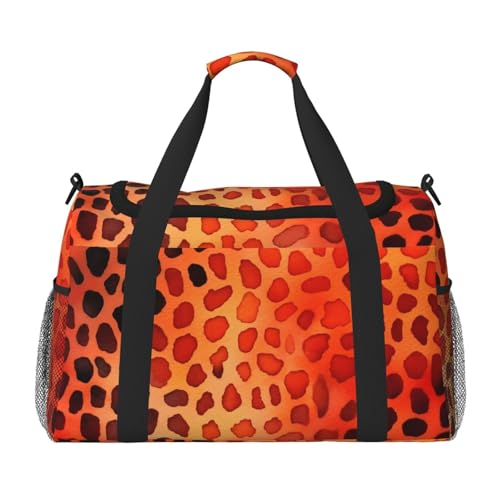 Orange Leopard Print Duffle Bag Foldable Travel Tote Bag Carry On Large Weekender Overnight Bags Waterproof Gym Bag For Women Men2