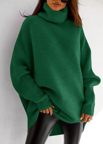 Image of Womens Turtleneck Oversized Sweater Batwing Chunky Pullover Sweater Casual Fall Loose Knit Jumper Top