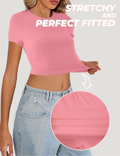 Womens Crop Top Crewneck Short Sleeve Summer Trendy T Shirt Casual Ribbed Basic Solid Slim Fit Baby Tee4