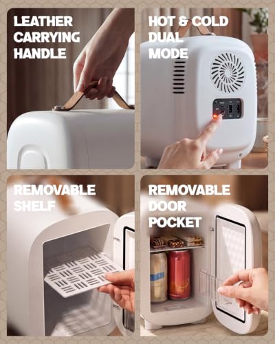 Image of FANSEXPERT Mini Fridge for Bedroom, 4 Liter /6 Cans Skin Care Fridge Small Refrigerator, AC /DC Portable Mini Cooler & Warmer, Small Cosmetic Fridge for Camping, Dorm, Office, Car (White)