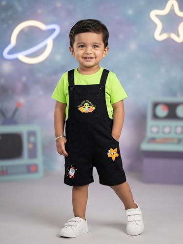 Image of KiddoPanti Unisex Infant Denim Dungaree | Cotton Blend Stretch | Baby Jumpsuit Witth Pockets | Comfortable Casual Outfit for Boys & Girls 6 Months-3 Years