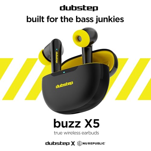 Image of Dubstep Buzz X5 in-Ear Wireless Earbuds with Upto 50 hrs Playtime, 13mm Dynamic Drivers, X-Bass Technology, ENC, Clear Calls TWS Earbuds, Bluetooth V5.3 Earphones, Type-C Fast Charging (Black /Yellow)