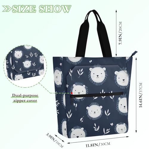 Decorative Kids Tote Bags for Kids Adults, Cartoon Cute White Bear Waterproof Library Shoulder Bag Handbag with Zipper for School Shopping Travel Rainbow tela para2