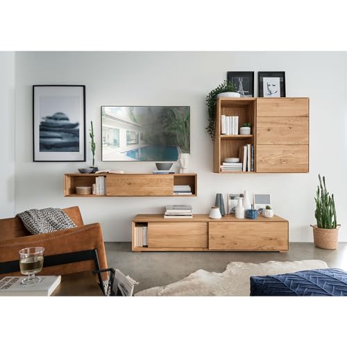 Lomadox Wohnwand Anbauwand braun in Eiche massiv geölt 3-teilig, 2 Lowboard, 1 Sideboard/Hängeschrank – Bild 3
