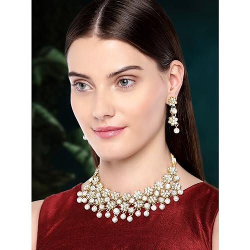 Image of Peora Traditional Ethnic Kundan Pearl Traditional Jewellery Set Gift for Women