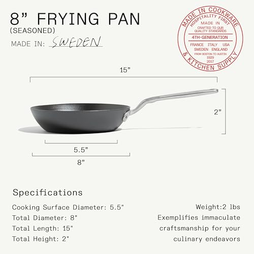 Image of Made In Cookware - Seasoned 8 inch Carbon Steel Frying Pan - Professional Cookware - Crafted in Sweden - Induction Compatible