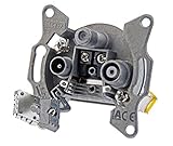 3-Loch Multimedia Antennensteckdose für Kabelfernsehen (DVB-C) mit Filtertechnik und Modem-Ausgang, rückkanaltauglich.