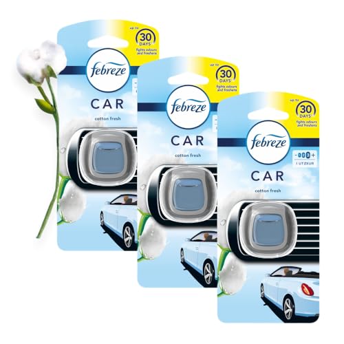 Febreze Car Clip Air Freshener COTTON FRESH Pack of 3 (2ml Vent Clips) | OdourClear Technology for Up to 30 Days of Freshness