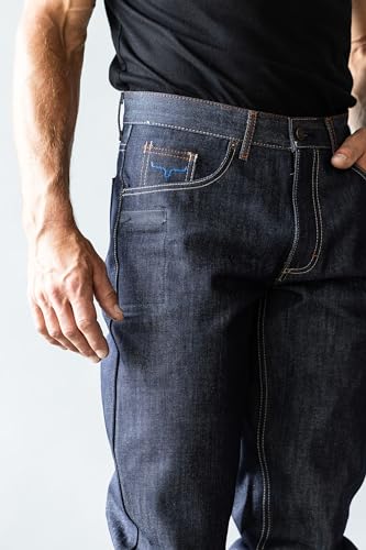 Kimes Ranch Men's Raw Dillon Mid-Low Rise Relaxed Upper Thigh Wide Bootcut Hand-Sanded Integrated Knife Pocket Jean3