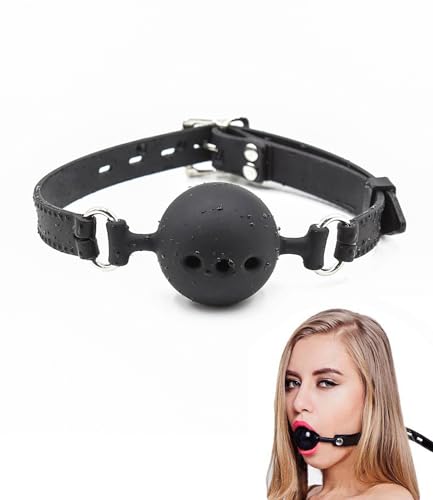Image of Leather Restraints Ball Mouth Plug Silicone Bondage Ball Gag Hollowed-Breathable Silicone Sex Gag Muzzles Adjustable Strap Bondage Harness Restraints-S(BO4)