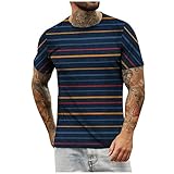 2022 Camiseta Manga Corta Hombre Verano Raya Impresión Casual Moda Originales Camiseta T-Shirt Blusas Camisas Camiseta Cuello Redondo Suave básica clásico Camiseta Top