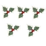 Photo Gallery loviver 5 pezzi foglie verdi di natale bacche artificiali bacche di agrifoglio artificiale foglie verdi per decorazioni per la casa regalo festivo, rosso Photo Gallery loviver 5 pezzi foglie verdi di natale bacche artificiali bacche di agrifoglio artificiale foglie verdi per decorazioni per la casa regalo festivo, rosso