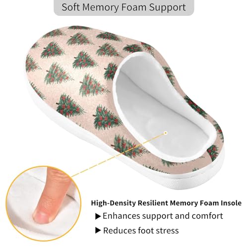 Fuzzy Memory Foam Slippers for Women/Men Red Bow Christmas Tree Pattern Fluffy Winter House Shoes Indoor and Outdoor3