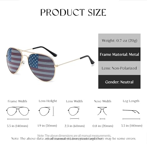 Image of American Flag Glasses USA Flag Mirror Aviator Sunglasses For 4th Of July Independence Day Patriotic For Men Women