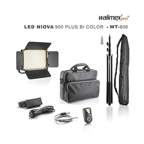 Walimex pro dimmbare LED Flächenleuchte Niova 900 Plus Bi-Color + Lampenstativ I Videoleuchte & Fotolicht 54W, 3200-5600K, 6.300LM I Studiolicht & mobiles Dauerlicht I Streaming Licht + Fernbedienung – Bild 3