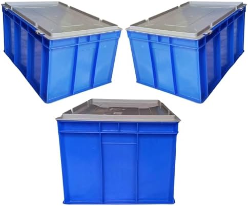 SINGHAL Plastic Crate 60x40x27 CM With Lid, Multipurpose Heavy Duty Big ...