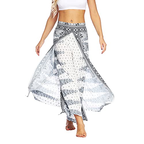 Lu's Chic Women's Boho Pants Wide Leg Palazzo Slit Yoga Workout Palazzo Hippie Beach Pants Pattern5 S/M