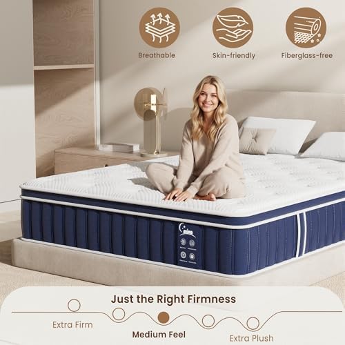 HAPPYMONT Queen Size 10 Inch Hybrid Mattress, 7-Zone Support Pocket Springs Mattress in a Box with Targeted Comfort, Motion Isolation&Pressure Relief, CertiPUR-US Certified