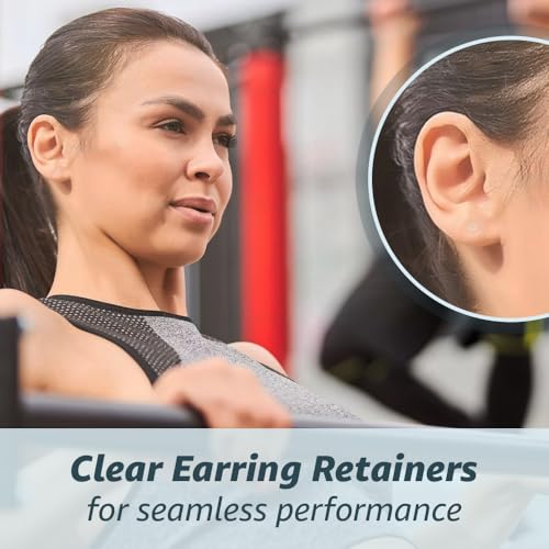 Clear Earrings for Sports for Ear Lobes, Cartilage Piercings - Bioflex Plastic Clear Studs For Ears Invisible Earring Spacers Invisible Earrings For Work, School Retainer Piercing Jewelry (10 extra stoppers)4