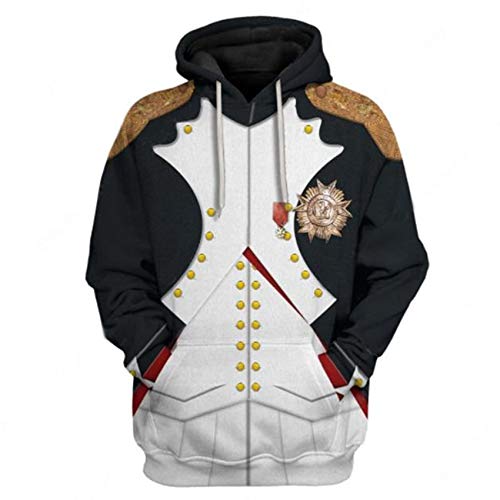 Image of Uyecos Historical Hoodie Revolutionary War Uniform Top | Historical Figure Print, Military Uniform Print, for Historical Reenactment, Halloween Cosplay