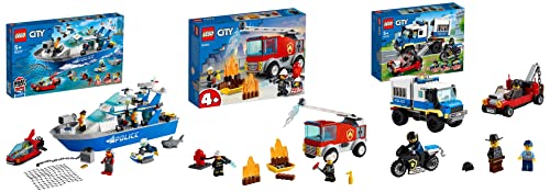 Image of LEGO City Police Patrol Boat 60277 Building Kit (276 Pieces)+60276 City Police Prisoner Transport Tow Truck Toy City Fire Ladder Truck 60280 Building Kit (88 Pieces) - (Set of 3 Toys)