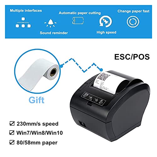 Image of 80MM Thermal Receipt POS Printer Black Printer with Auto Cutter Bluetooth Ethernet USB Port Support Cash Drawer ESC /POS(306S USB LAN Port)