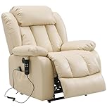 DUANDUAN 2 Motoren Elektrischer stufenlos verstellbar Relaxsessel mit 180° Liegefunktion, Sessel mit Schlaffunktion, Massagesessel mit Aufstehhilfe,Vibration und Heizung (Beige)