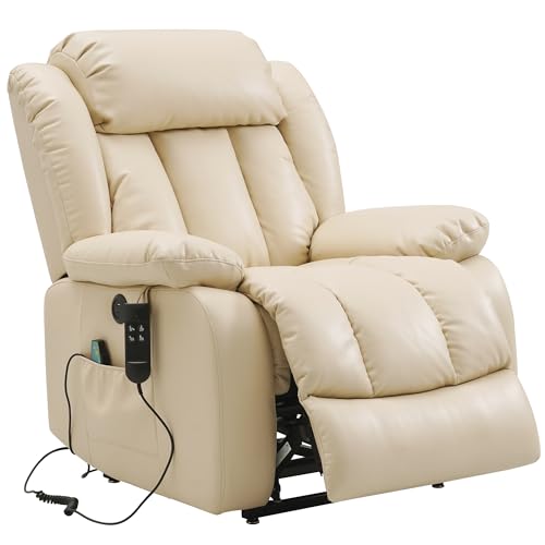 DUANDUAN 2 Motoren Elektrischer Relaxsessel mit 180° Liegefunktion, Sessel mit Schlaffunktion, Massagesessel mit Aufstehhilfe,Vibration und Heizung (Beige)