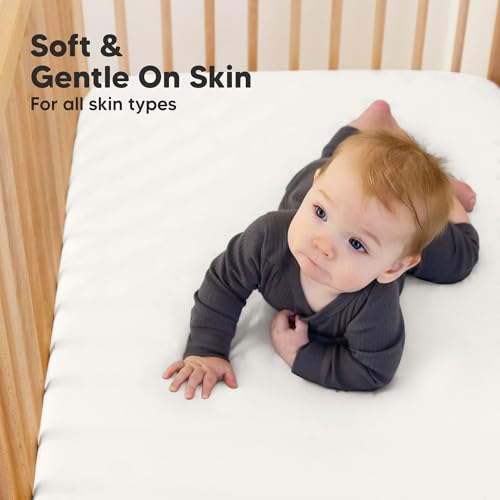Image of KeaBabies 2-pk Organic Cotton Crib Sheets for Boys Girls 52x28 (Khaki) | Fitted Crib Mattress Sheet Neutral, Breathable Cover for Baby Bed Set, Toddler Mattress, Soft & Cute Prints