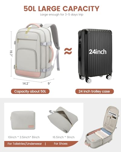 Image of LOVEVOOK Travel Backpack For Women Flight Approved, 50L Carry On Backpack, Personal Item Travel Bag for Airplanes, Business Weekender Fit 18 Inch Laptop, Waterproof Overnight Daypack with 3 Cubes