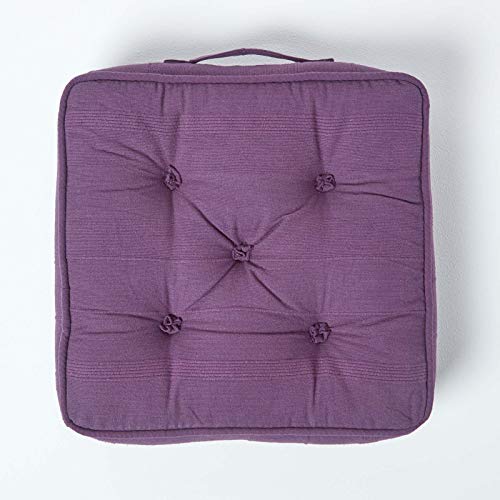 HOMESCAPES Rajput 100% Cotton Floor Cushion Purple 40 x 40 x 8 cm Square Indoor Garden Dining Chair Booster Seat Pad Cushion - Cosy Home Interiors HOMESCAPES Rajput 100% Cotton Floor Cushion Purple 40 x 40 x 8 cm Square Indoor Garden Dining Chair Booster Seat Pad Cushion - Image 3