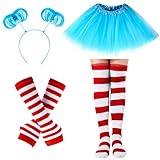 Hicarer 4 Costume Set for Women Include Red Blue Tulle Tutu Skirt Striped Socks Stretchy Gloves Ponytails Headband(Lake Blue, Medium)