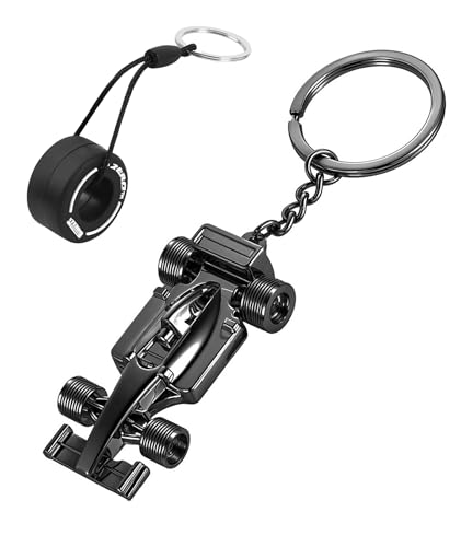 Image of 2Pcs F1 Keychain, Key chain for car, Durable F1 Keychain for Men, Unique F1 Car Key Chain Gifts for Racing Enthusiasts, Car Accessories for Daily Use (Black and White)