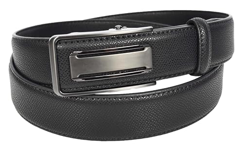 Mens Real Leather Adjustable Ratchet Automatic Casual Buckle Belt For Dress Pant Jeans Luton, Black, Length 97 cm, 32"-34" Waist Adjustable2