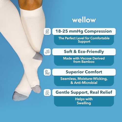 Image of Wellow Knee High Compression Socks for Men & Women, 18-25 mmHg, Bamboo Viscose, Swelling Relief
