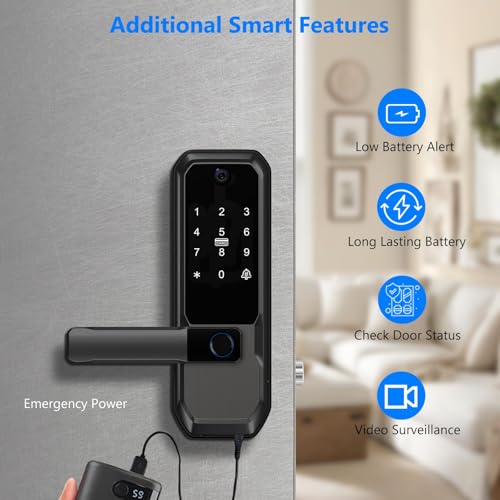 Verrou de porte vidéo intelligent et poignée biométrique à code pour maison - 3
