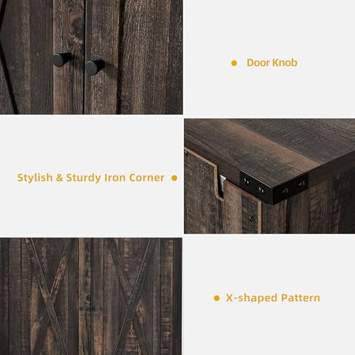 DWVO Farmhouse 5-Tier Shoe Cabinet with Doors and Adjustable Shelves, Self-Standing Wooden Shoes Organizer Rack with Non-Slip Pads, for Entryway, Hallway, Living Room, Dark Rustic Oak