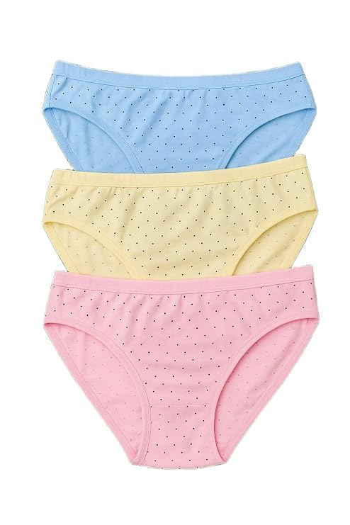 Women's Cotton Printed Briefs (Pack of 3) | Breathable Mid-Rise Bikini Hipster Underwear for Girls | Pastel Multicolor Polka Dot Panties Combo Set (Blue, Yellow, Pink)-image-34