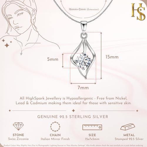 HighSpark Stylish Dew Drop Pendant Necklace | 92.5 Sterling Silver & Stunning Shimmering Shine | Lovely Gift For Women & Girls - Image 2