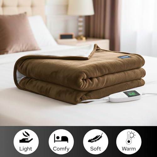 Image of Utopia Bedding Electric Blanket for Double Bed with 6 Heating Levels and 2-10 Hours Time Settings, Flannel to Sherpa Super Cozy Heated Blanket Machine Washable 153x153 cm