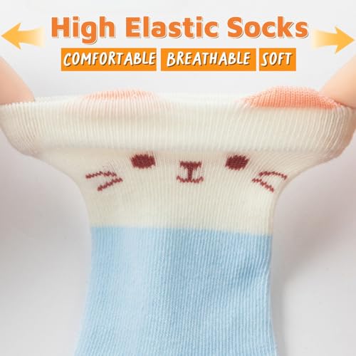 4 Pairs Toddler Baby Girl Boy Kids Socks, Cute Cat Animal Soft Cotton Crew Socks, 0~5T4