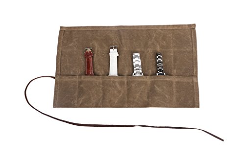 Handgefertigte Uhrenbox aus gewachstem Segeltuch für bis zu 6 Uhren für Damen und Herren, 340 g, Kaffeebraun (HGJ03-I)
