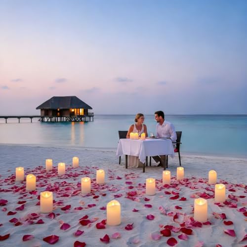Image of Artmarry Flameless Candles Outdoor Indoor Pillars Battery Operated Flickering Candles Include 10-Key Remote Timer 400+ Hours by 2 AA Batteries (White Candle - Warm Light, 3 inch D x 4 inch|5 inch|6 inch H - 24 Pack)