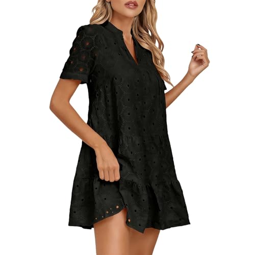 Generisch Vestido de verano para mujer, vestido de encaje, largo hasta la rodilla, vestido midi elegante, vestido de fiesta, vestido de ocio, vestido de verano, ligero y aireado, con cuello en V