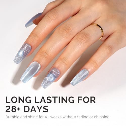 Image of MelodySusie Jeweliver Cat Eye Gel Nail Polish, 0.5 Fl Oz Light Blue Glitter Holographic Magnetic Nail Polish with Magnet, UV Nail Polish for Nail Art Manicure Salon DIY at Home C54